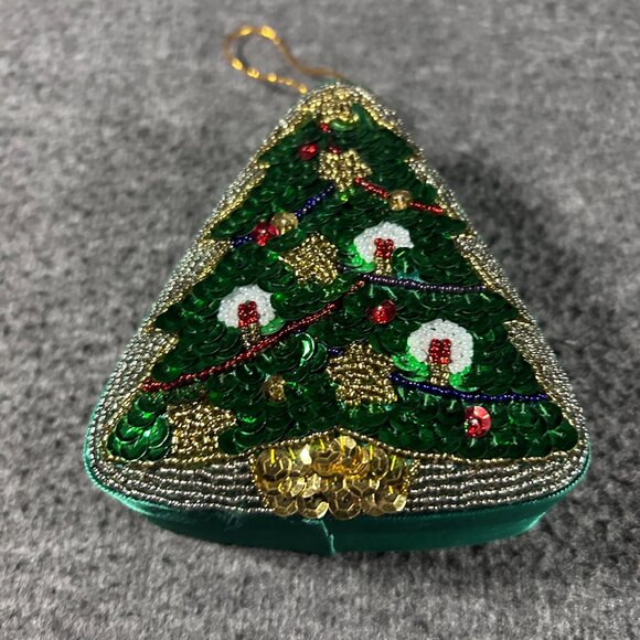 Galerie Au Chocolate Sequined Christmas Tree Ornament Keepsake Empty Box w Lid - Picture 3 of 6